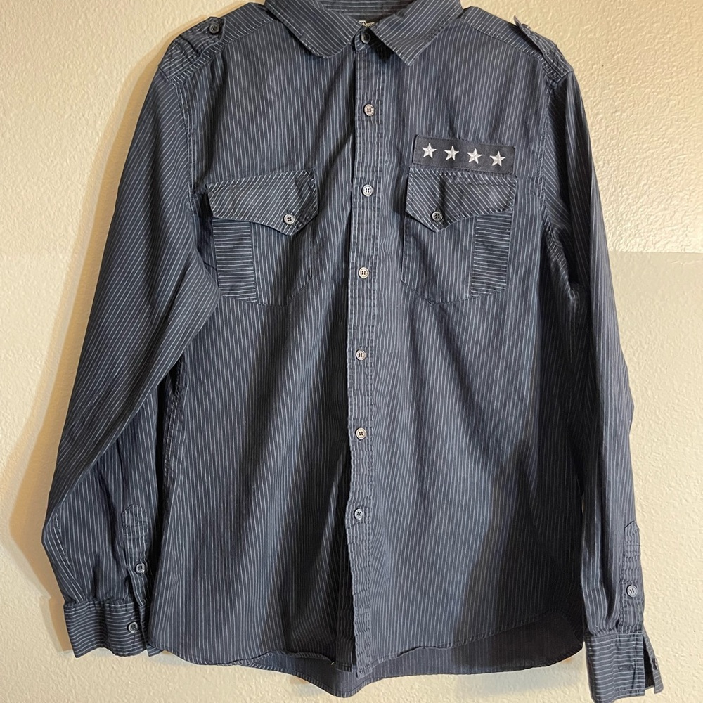 MMA elite Y2K men’s black striped Button-Up Shirt with patch D